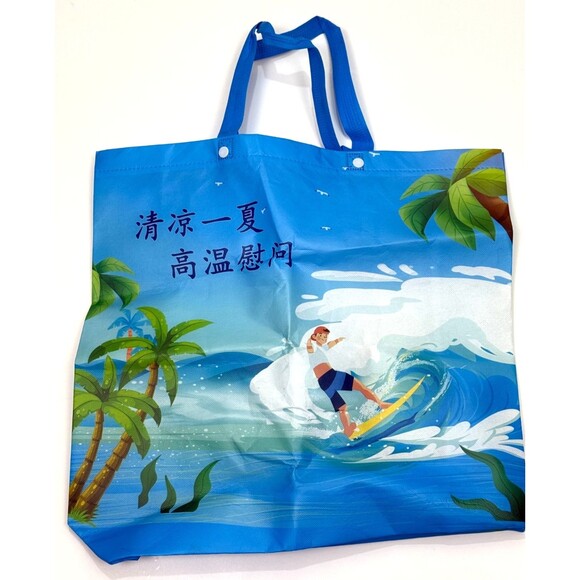 Shopping Bag Reusable Large Tote Double Handles Packable Recycled Snaps Surfer - Picture 1 of 5